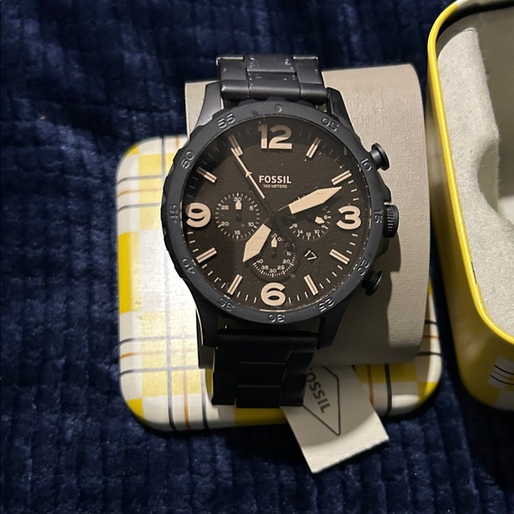 Fossil Black Chronograph Watch with Yellow Plaid Box - Picture 2 of 5